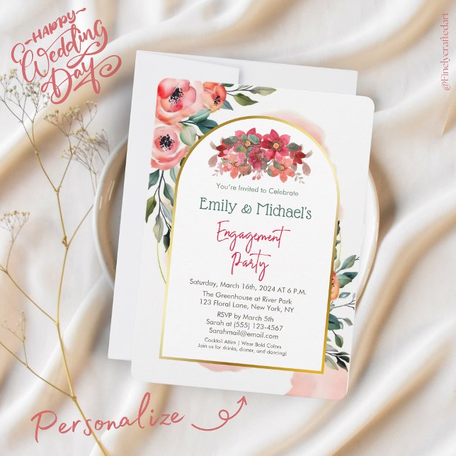 Bold Pink Floral Spring Blooms Engagement Party  Invitation (Creator Uploaded)
