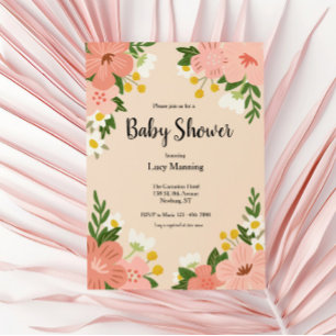 Bold Pink Flowers Baby Shower Invitation