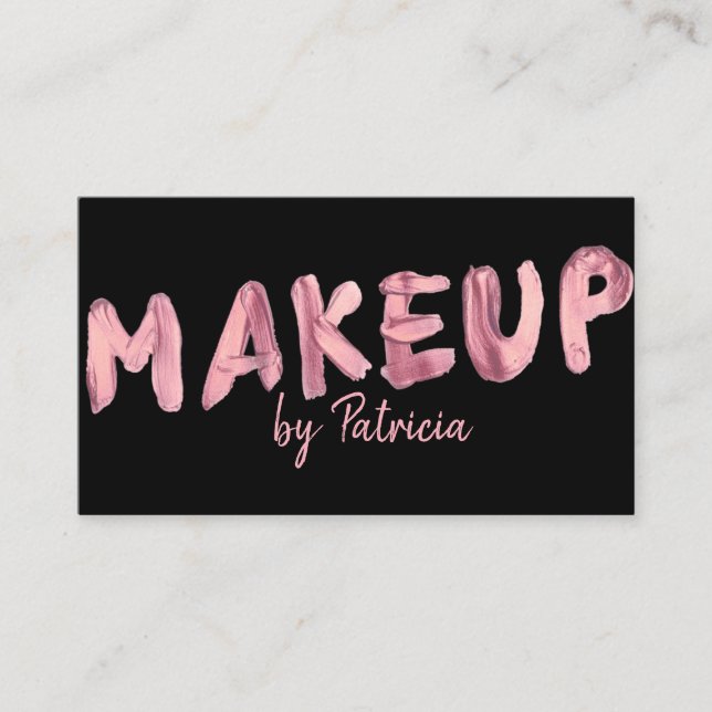 Bold Pink Font On Black Signature Makeup Artist Business Card (Front)