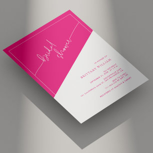 Bold Pink Geometric Script Bridal Shower Invitation