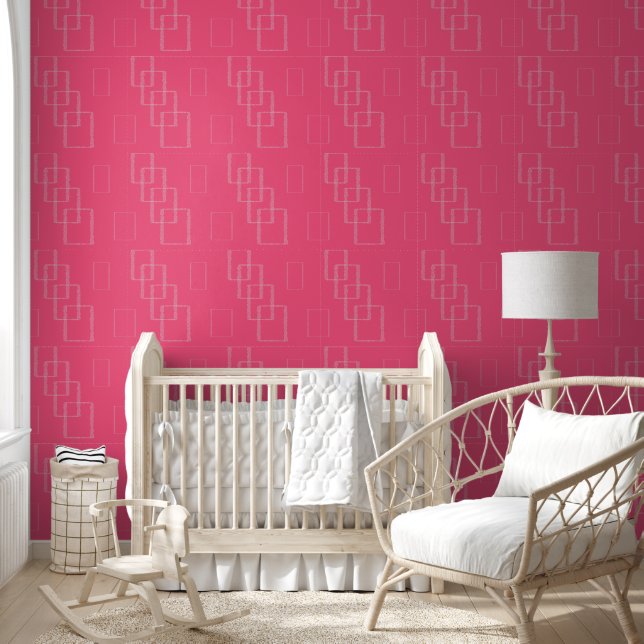 Bold Pink Geometric Square Design with Speckled  Wallpaper (Kids)