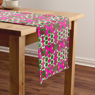 Bold Pink & Green Geometric Retro Pattern Short Table Runner