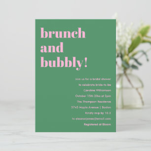 Bold Pink Green Modern Brunch Bubbly Bridal Shower Invitation