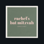 Bold Pink Green Personalized Bat Mitzvah Name Napkin<br><div class="desc">Personalized Bold Typography Blush Pink and Forest Green Bat Mitzvah Napkins</div>