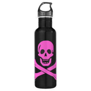 Bold Pink Jolly Roger Skull Crossbones 710 Ml Water Bottle
