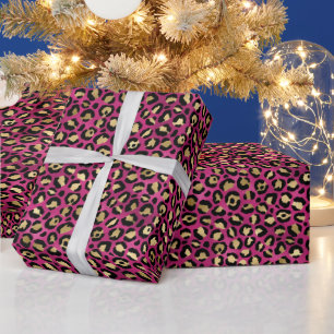 Bold Pink Leopard Print   Glam Animal Pattern Wrapping Paper