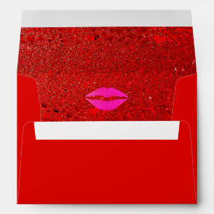 Bold pink lips red glam glitter hearts custom name envelope