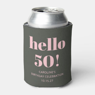 Bold Pink Olive Sage Modern 50th Birthday Party Can Cooler