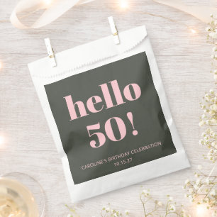 Bold Pink Olive Sage Modern 50th Birthday Party Favour Bag