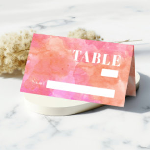 Bold Pink Orange Abstract Watercolor Wedding Guest Place Card