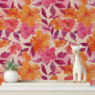 Bold Pink Orange Floral Peel and Stick Wallpaper