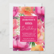 Bold pink orange peony elegant birthday party