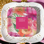 Bold pink orange peony elegant wedding tableware paper plate<br><div class="desc">Pink magenta orange peonies elegant personalized wedding tableware template paper plates,  vibrant bold colours modern typography</div>