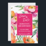 Bold pink orange summer flowers birthday party save the date<br><div class="desc">Bold pink orange summer flowers birthday party invitation template save the date card,  hot pink floral save the date card</div>