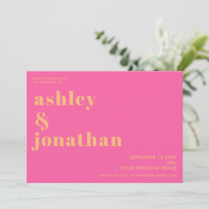 Bold Pink Orange Typography Modern Wedding Invitation