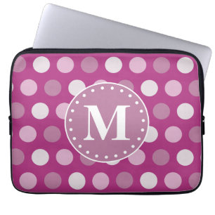 Bold Pink Purple Polka Dots Monogram Laptop Sleeve
