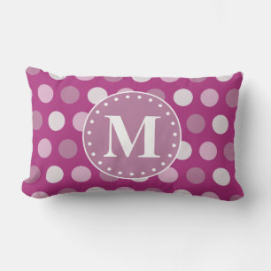 Bold Pink Purple Polka Dots Monogram Lumbar Pillow