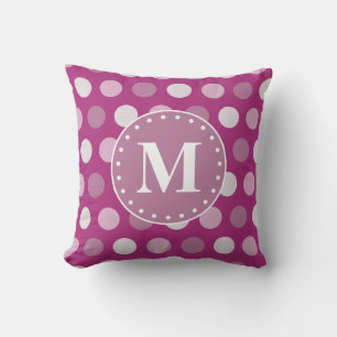 Bold Pink Purple Polka Dots Monogram Throw Pillow