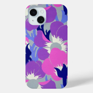 Bold Pink & Purple Windflower Pattern Retro  iPhone 15 Case