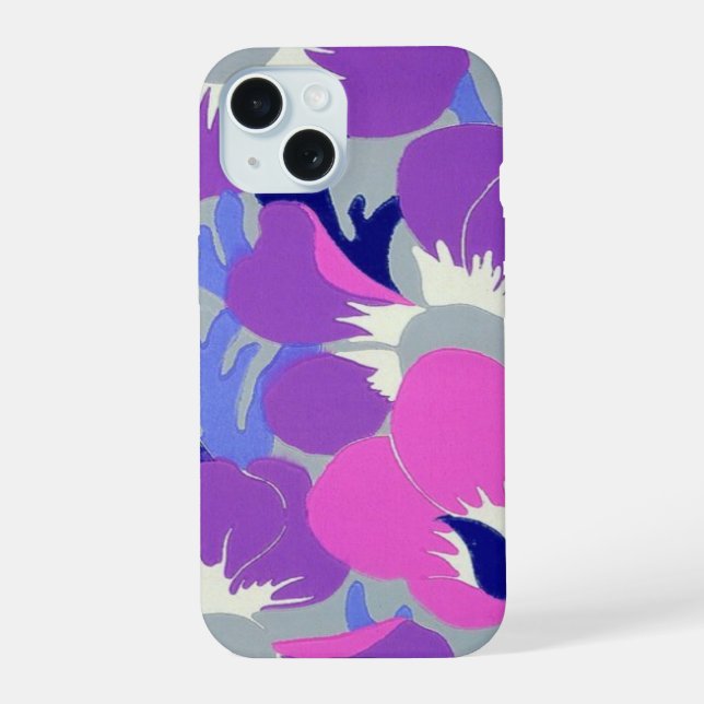 Bold Pink & Purple Windflower Pattern Retro  iPhone 15 Case (Back)