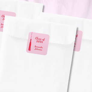 Bold Pink & Red 2024 Grad Tassel Graduation  Square Sticker