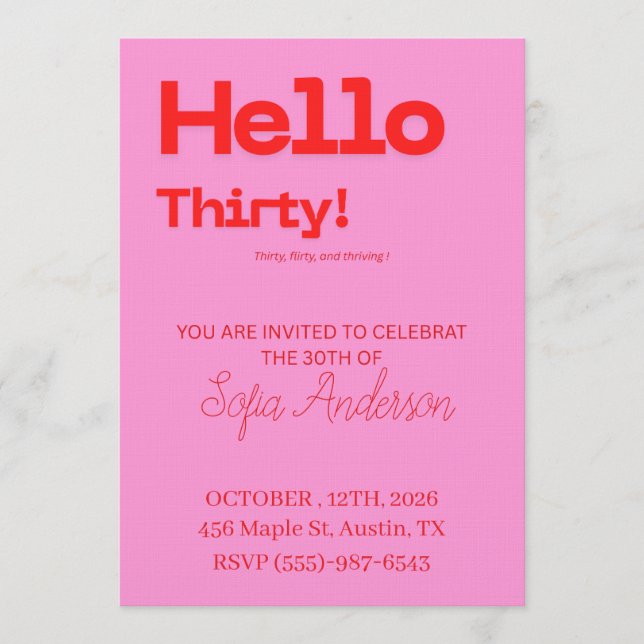 Bold Pink Red 30th Birthday Invite (Front)