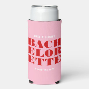 Bold Pink & Red Bachelorette Weekend Seltzer Can Cooler