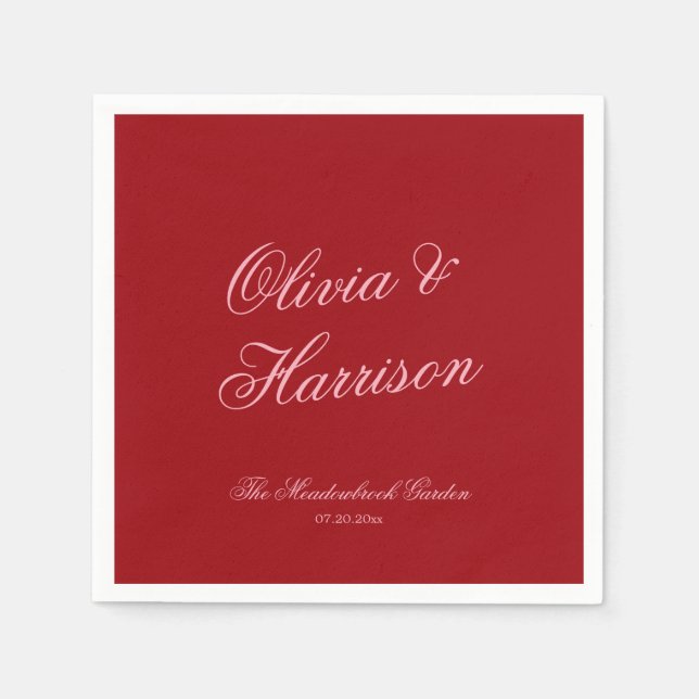 Bold Pink Red Minimalist Script Wedding Napkins (Front)