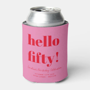 Bold Pink Red Modern 50th Birthday Custom Can Cooler