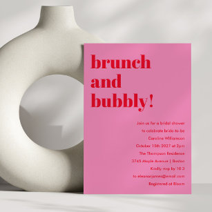 Bold Pink Red Modern Brunch Bubbly Bridal Shower Invitation