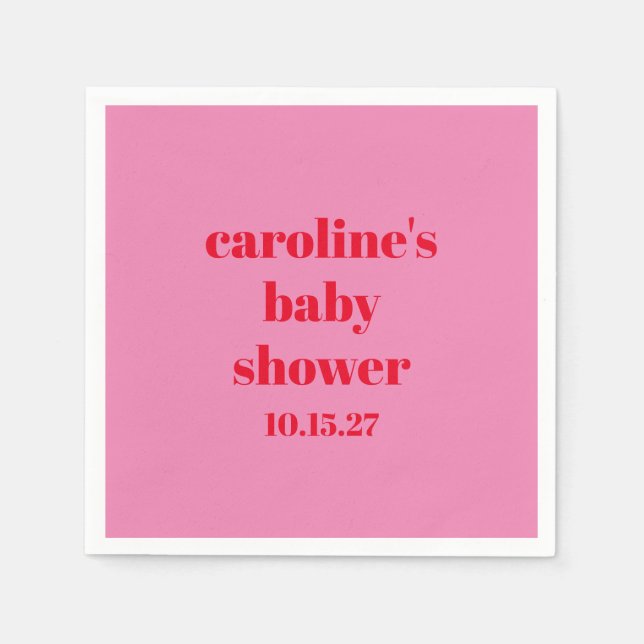 Bold Pink Red Modern Fun Custom Baby Shower Napkin (Front)