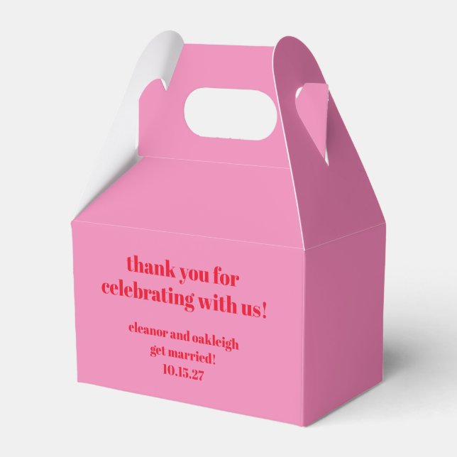 Bold Pink Red Modern Wedding Custom Thank You Favor Box (Front Side)