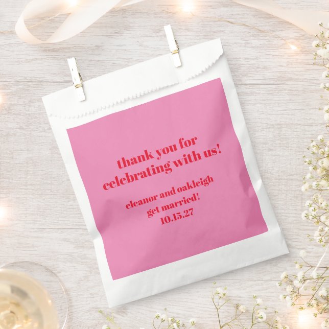 Bold Pink Red Modern Wedding Custom Thank You Favour Bag (Clipped)