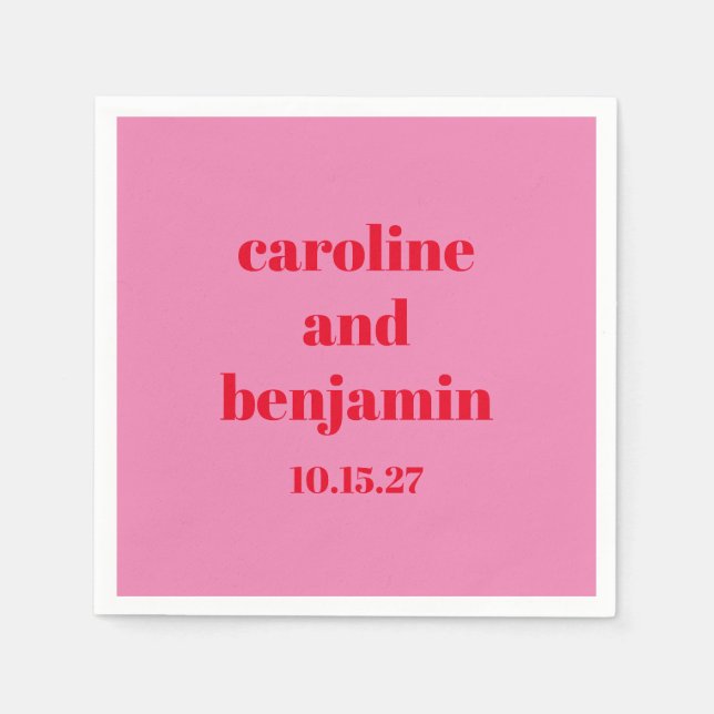 Bold Pink Red Modern Wedding Personalized Napkin (Front)