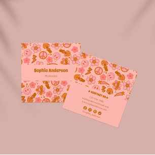 Bold Pink Retro Groovy Pattern Square Business Card