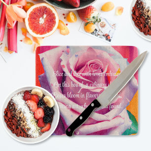 Bold Pink Rose in Bloom Poem Bohemian Artsy Cutting Board
