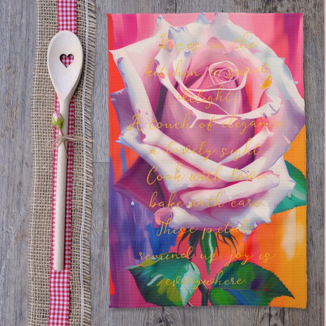 Bold Pink Rose in Bloom Poem Bohemian Artsy Kitchen Towel (Creator Uploaded)