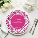 Bold pink Spanish talavera Mexican bridal shower Paper Plate<br><div class="desc">Hot Pink magenta Spanish Mexican Talavera tiles elegant bridal shower monogram printed paper plates template,  vibrant bold colours modern casual typography personalized bridal shower tableware,  Mexican Spanish Hacienda style bridal shower  vibrant colour personalized paper plates</div>
