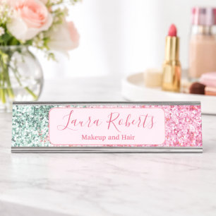 Bold Pink Sparkle Branding Desk Name Plate