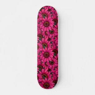 Bold Pink Sunflower Pattern Skateboard