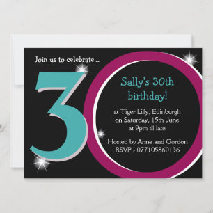 Bold Pink & Teal Thirtieth 30th Birthday Party Invitation