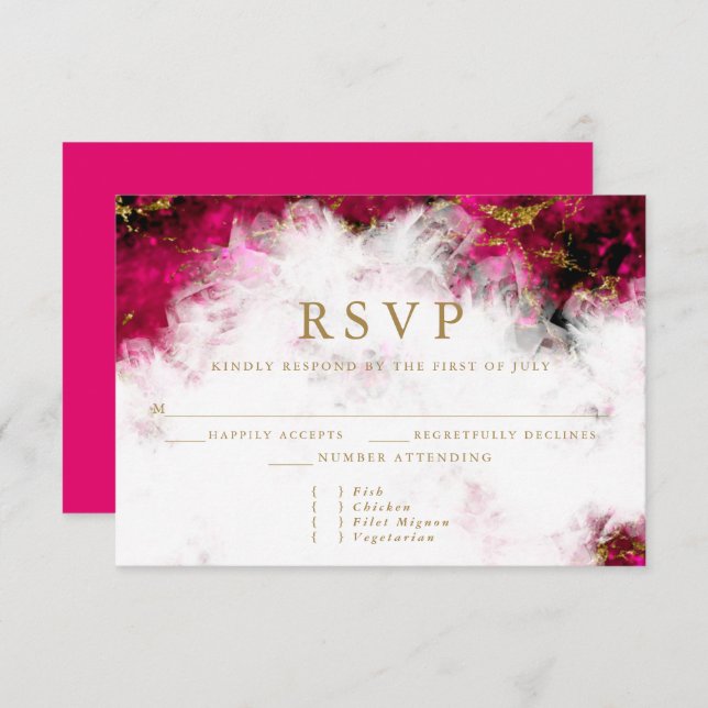 Bold Pink Tourmaline and Crystal Geode RSVP Card (Front/Back)