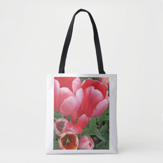 bold pink tulip flowers photo tote bag (Front)