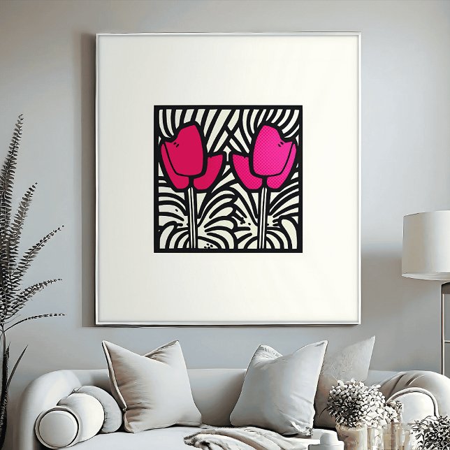 Bold Pink Tulips Pop Art Print (Creator Uploaded)
