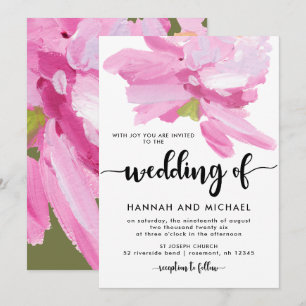 Bold Pink Watercolor Floral Wedding Invitation