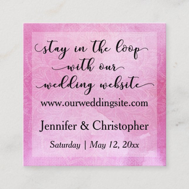 Bold Pink Watercolor Mandala Wedding Website Card (Front)