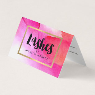 Bold Pink Watercolors Lash Extensions Aftercare Business Card