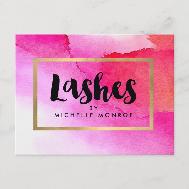 Bold Pink Watercolors Lash Extensions Salon Postcard (Front)