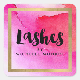 Bold Pink Watercolors Lash Extensions Salon Square Sticker