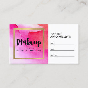 Bold Pink Watercolors Makeup Artist Appointment Card